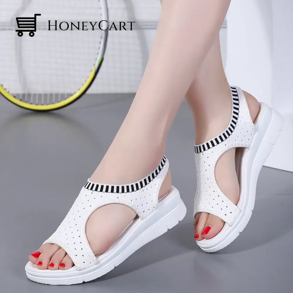 Boutique Breathable Peep Toe Light Mesh Flat Tennis Sandals For Women