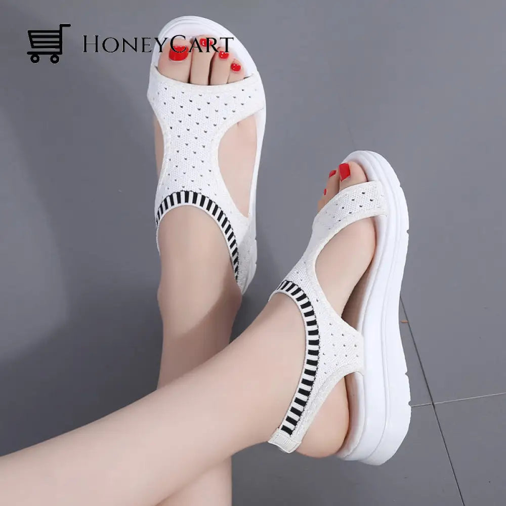Boutique Breathable Peep Toe Light Mesh Flat Tennis Sandals For Women