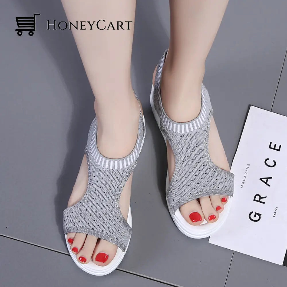 Boutique Breathable Peep Toe Light Mesh Flat Tennis Sandals For Women