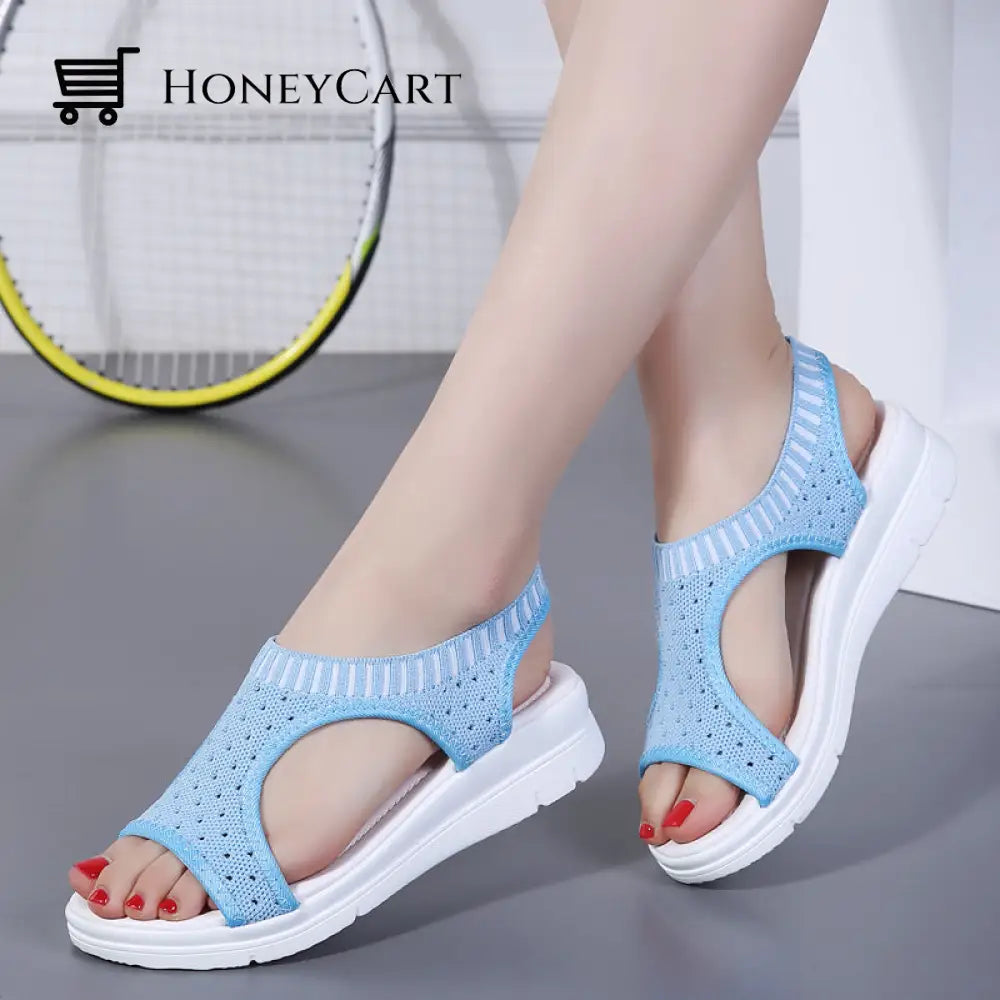 Boutique Breathable Peep Toe Light Mesh Flat Tennis Sandals For Women