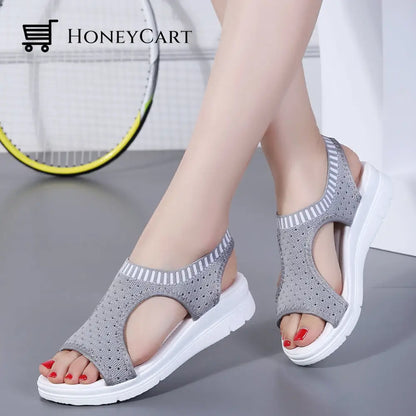 Boutique Breathable Peep Toe Light Mesh Flat Tennis Sandals For Women