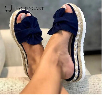 Bow Knot Hemp Rope Platform Sandals Women Blue / 35 Cj