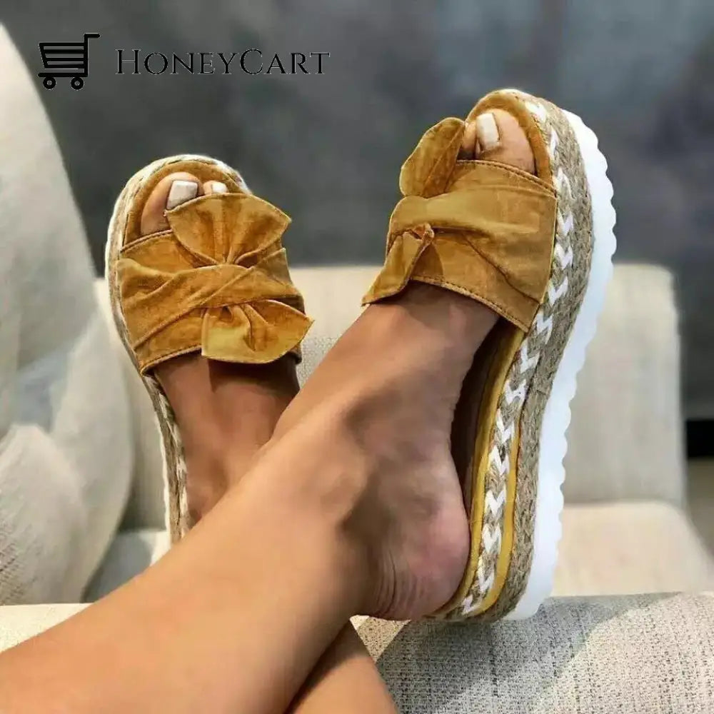 Bow Knot Hemp Rope Platform Sandals Women Cj