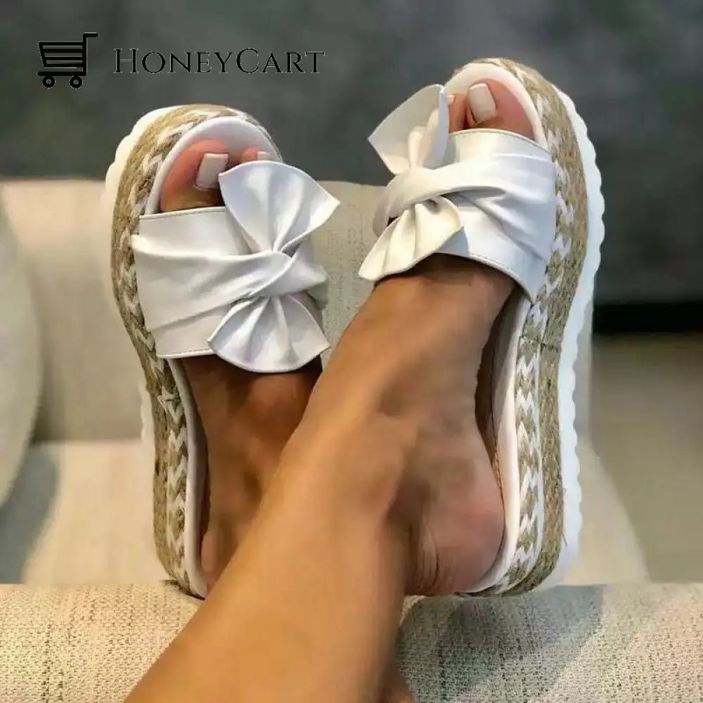 Bow Knot Hemp Rope Platform Sandals Women Cj