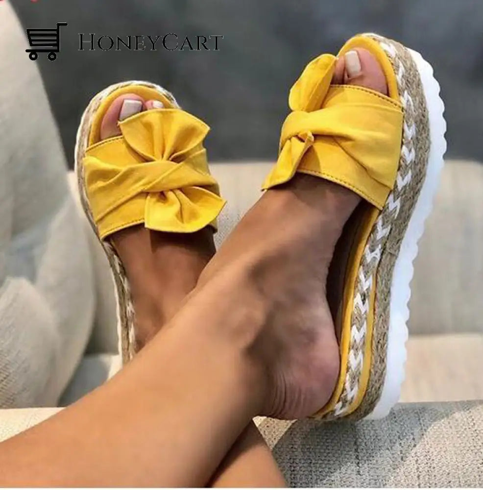 Bow Knot Hemp Rope Platform Sandals Women Cj