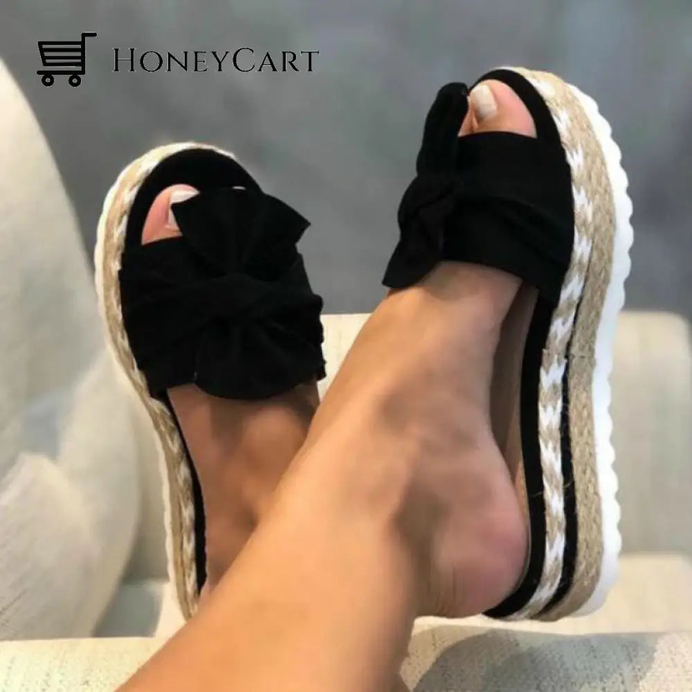 Bow Knot Hemp Rope Platform Sandals Women Cj