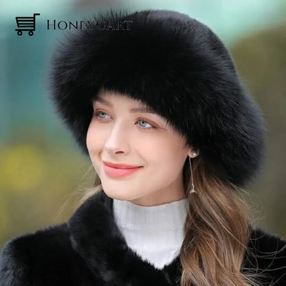 Braided Real Hair Warm Thick Basin Hat Black