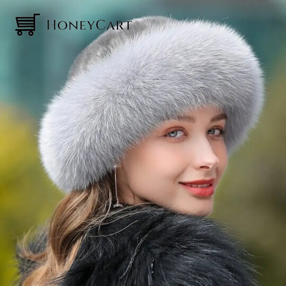 Braided Real Hair Warm Thick Basin Hat Grey