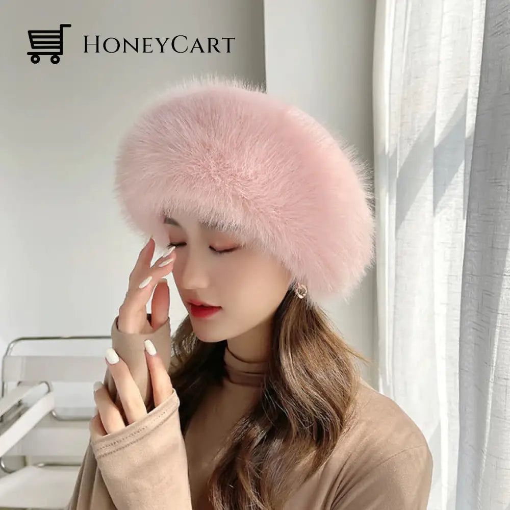 Braided Real Hair Warm Thick Basin Hat Pink