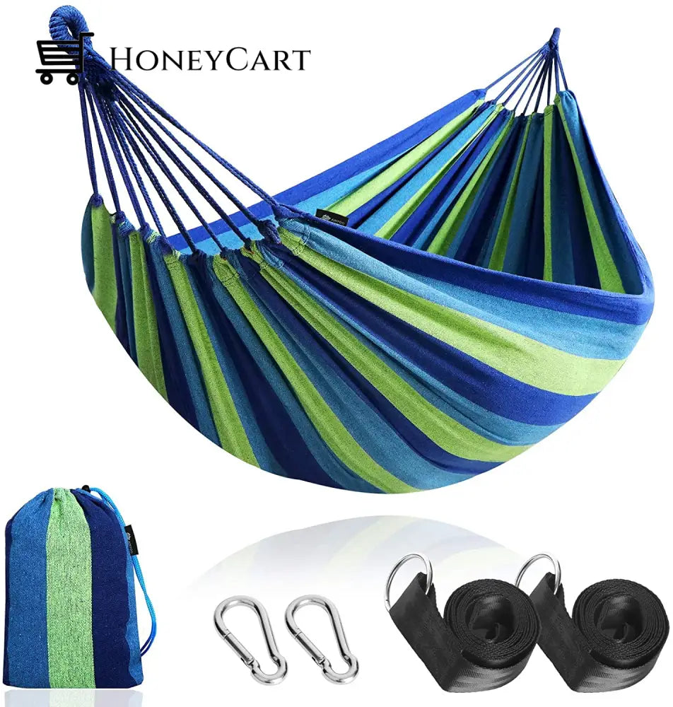 Brazilian Double Hammock 2 Person Canvas Cotton With Carrying Bag For Patio Porch Garden Backyard