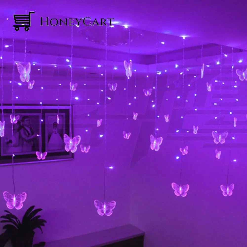 Butterfly Led Curtain Lights Purple / 220V Eu Plug Light Bulbs