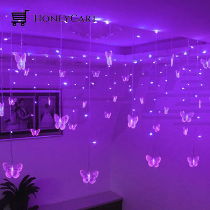 Butterfly Led Curtain Lights Purple / 220V Eu Plug Light Bulbs