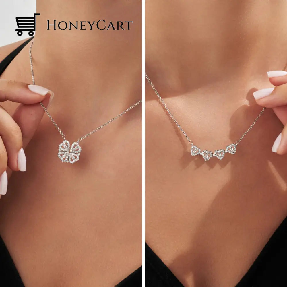 Buy 1 Get Free - Lucky Heart And Four Leaf Clover Convertible Pendant Necklace Jewelry