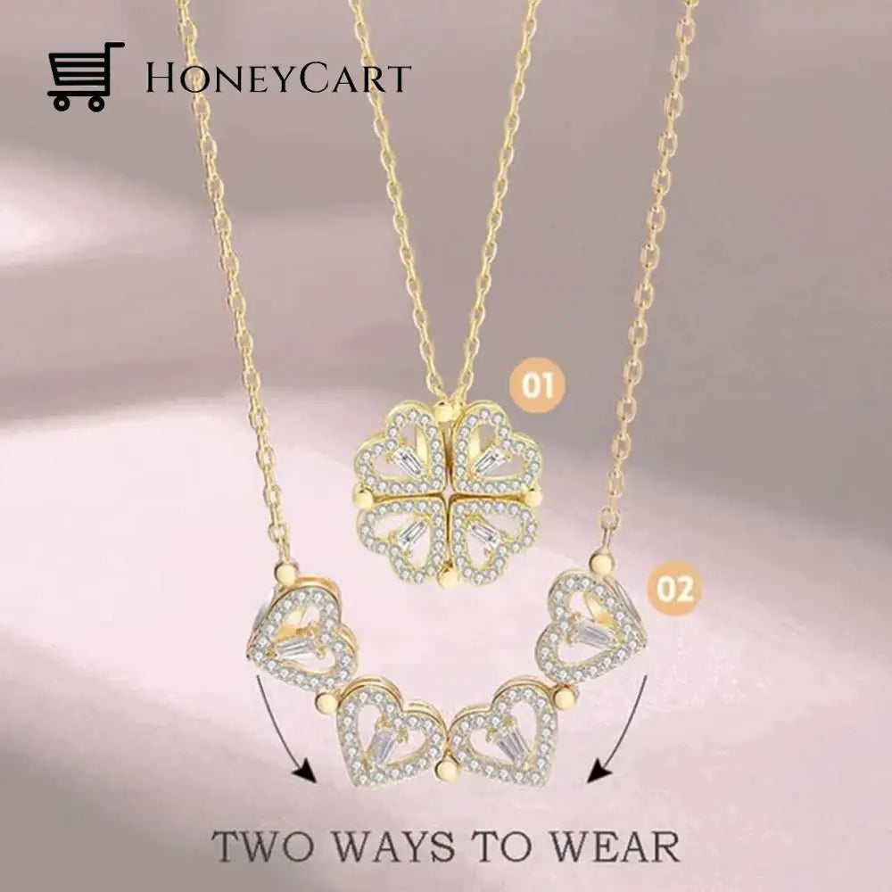 Buy 1 Get Free - Lucky Heart And Four Leaf Clover Convertible Pendant Necklace Jewelry