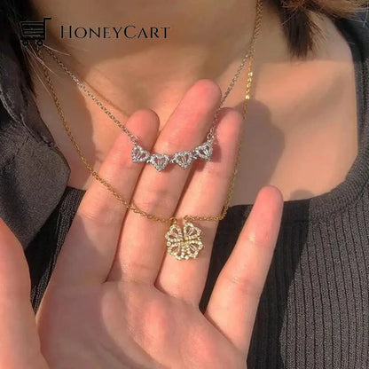 Buy 1 Get Free - Lucky Heart And Four Leaf Clover Convertible Pendant Necklace Jewelry