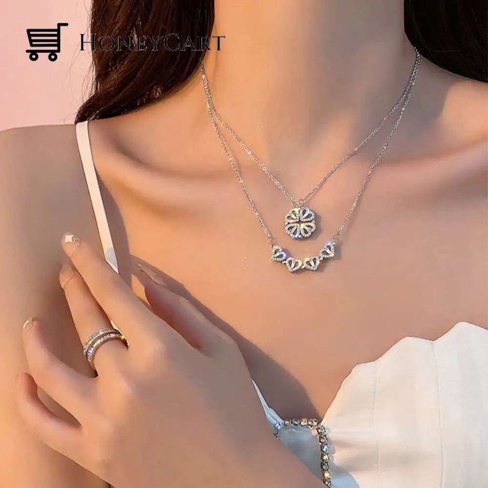 Buy 1 Get Free - Lucky Heart And Four Leaf Clover Convertible Pendant Necklace Jewelry