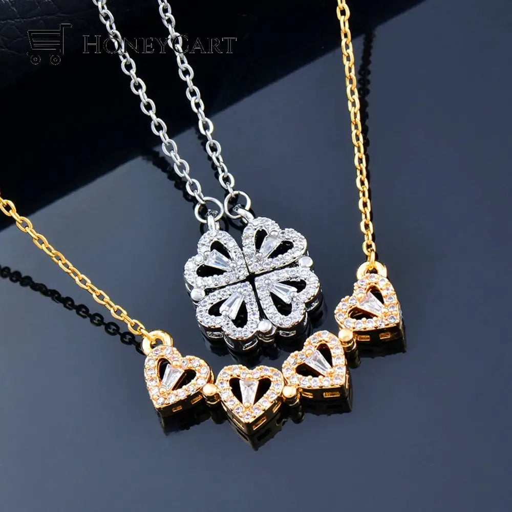 Buy 1 Get Free - Lucky Heart And Four Leaf Clover Convertible Pendant Necklace Silver / Jewelry