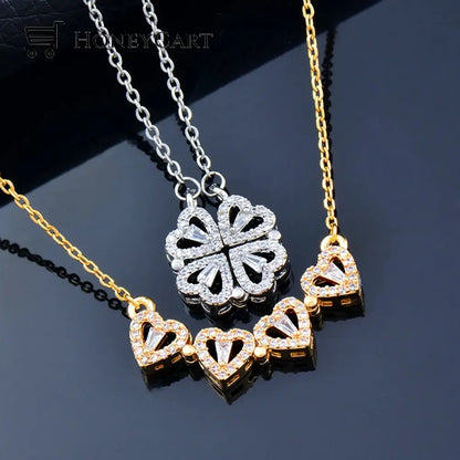 Buy 1 Get Free - Lucky Heart And Four Leaf Clover Convertible Pendant Necklace Silver / Jewelry