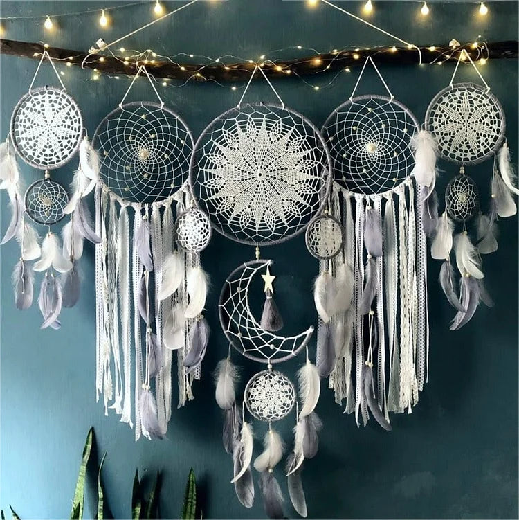 Feather Moon And Stars Dream Catcher - Set of 5