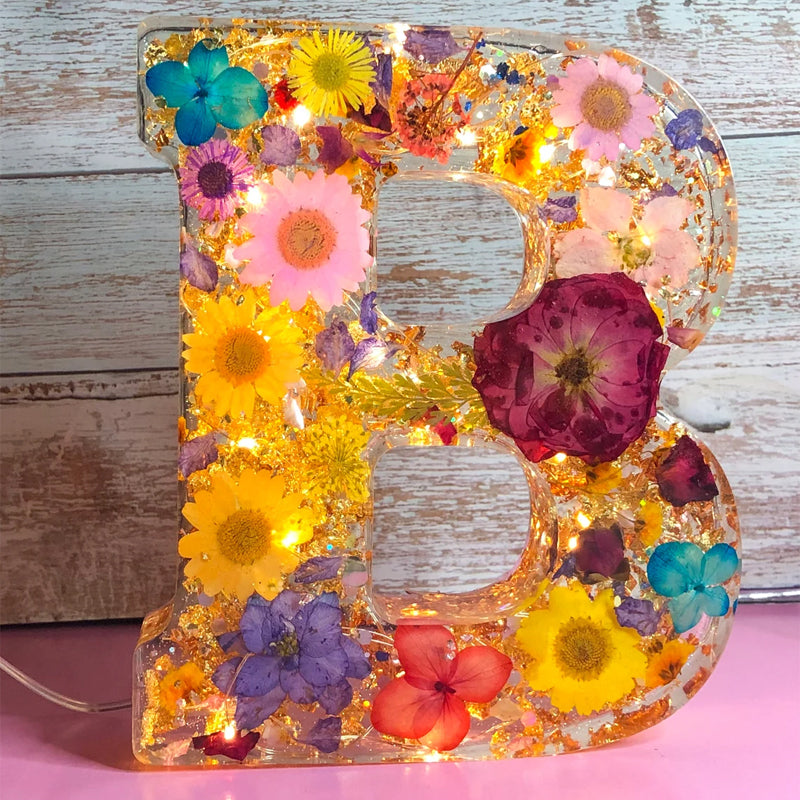 Resin Dried Flower Printed Letters LED Night Light