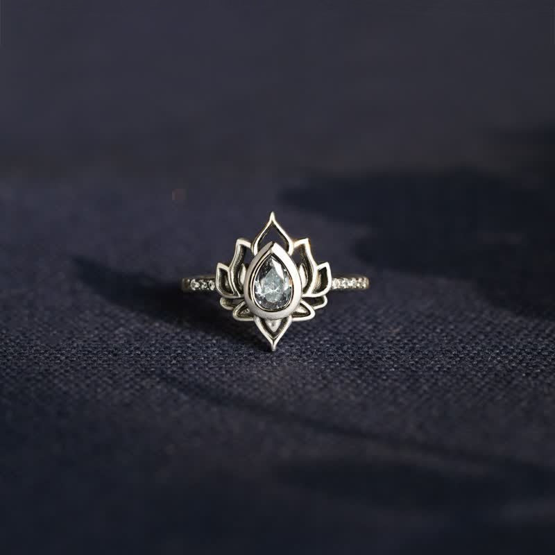 925 Sterling Silver Lotus Zircon Blessing Protection Ring