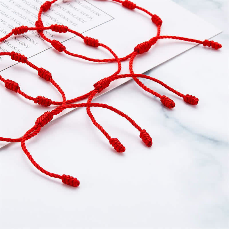 Evil Eye Seven Knot Red String Protection Bracelet (4 Pieces)