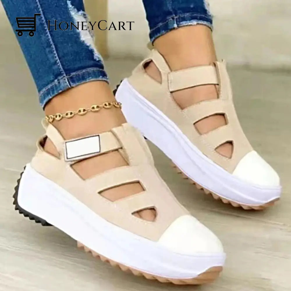 Canvas Sports Heel Support Women Breathable Shoes Sandals Beige / 5