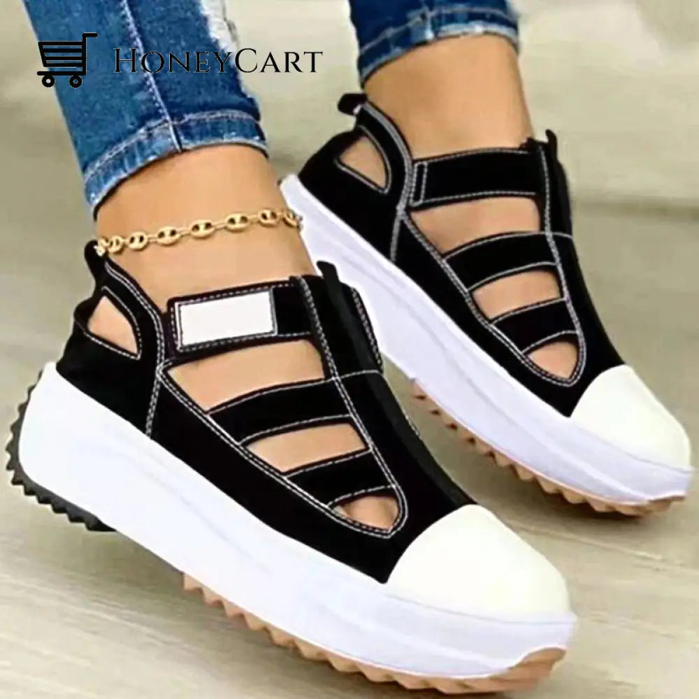 Canvas Sports Heel Support Women Breathable Shoes Sandals Black / 5