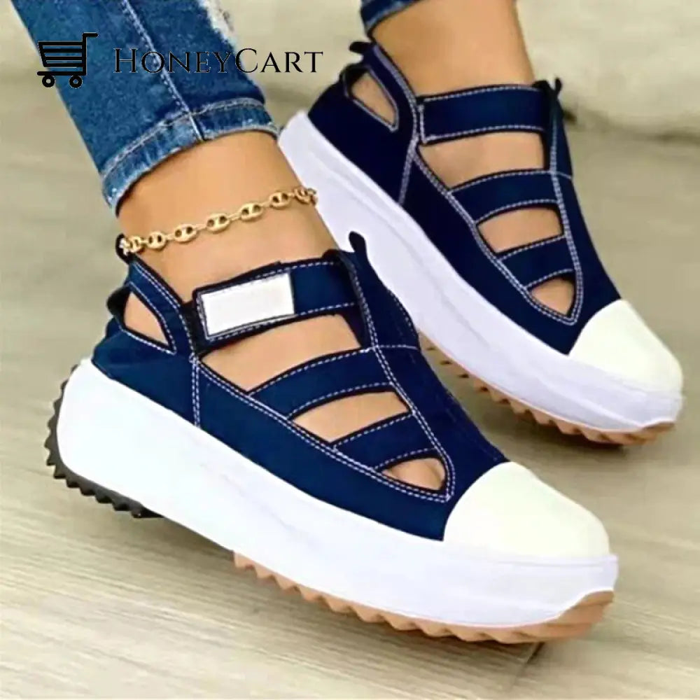 Canvas Sports Heel Support Women Breathable Shoes Sandals Blue / 5