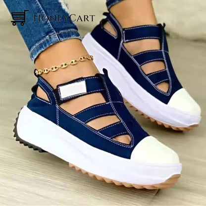 Canvas Sports Heel Support Women Breathable Shoes Sandals Blue / 5