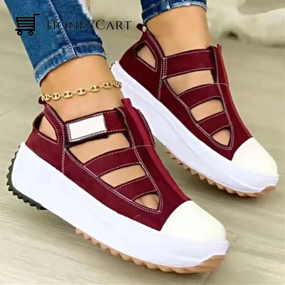 Canvas Sports Heel Support Women Breathable Shoes Sandals Red / 5