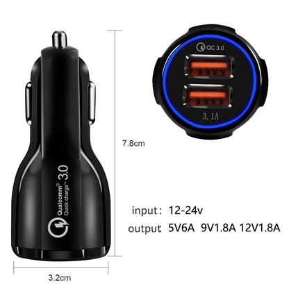 Fast Charging QC 3.0 Car Charger for iPhone and Samsung