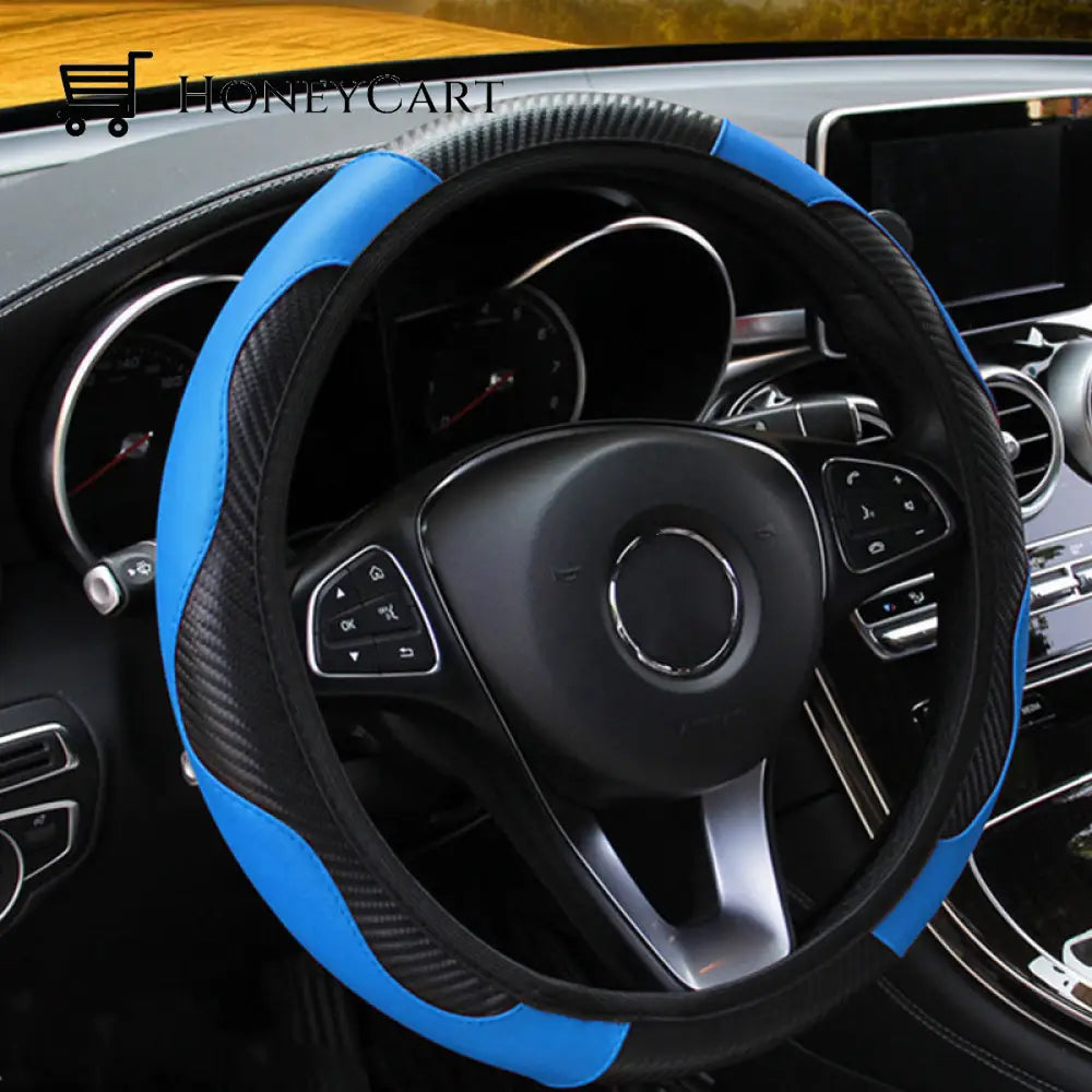 Car Steering Wheel Cover Black-Blue