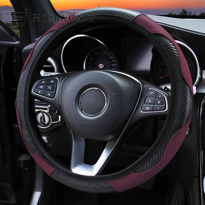 Car Steering Wheel Cover Black-Wine Red