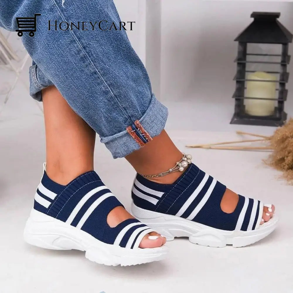 Casual Women Breathable Wedge Comfy Sandals - Fit All Width Foot Blue / 5 Wjj-719