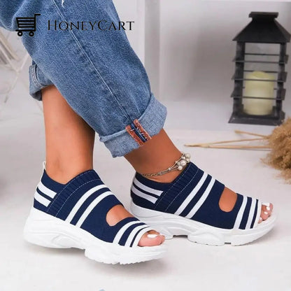 Casual Women Breathable Wedge Comfy Sandals - Fit All Width Foot Blue / 5 Wjj-719