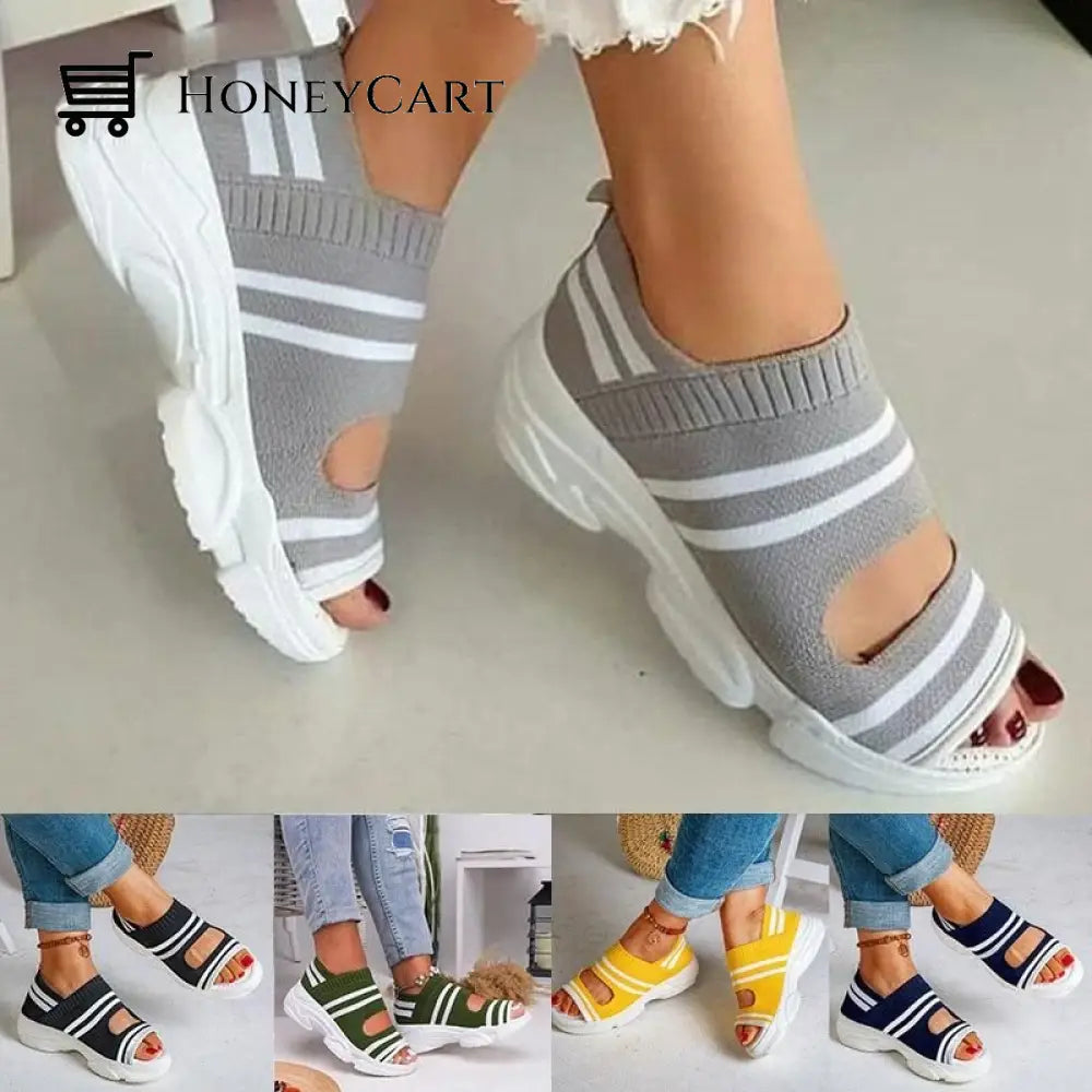 Casual Women Breathable Wedge Comfy Sandals - Fit All Width Foot Gray / 5 Wjj-719