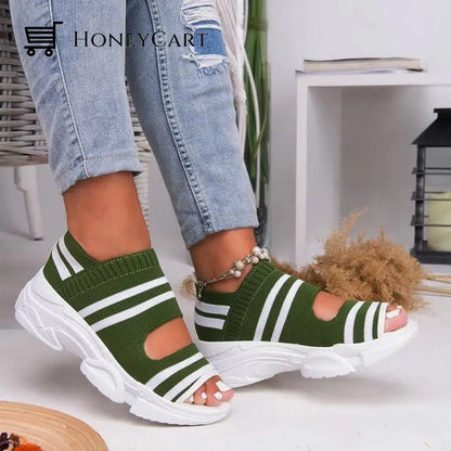 Casual Women Breathable Wedge Comfy Sandals - Fit All Width Foot Green / 5 Wjj-719