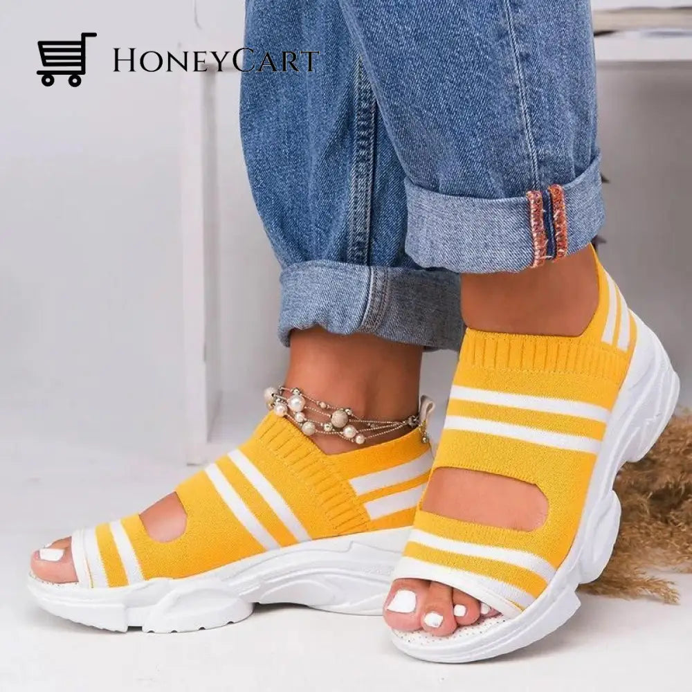 Casual Women Breathable Wedge Comfy Sandals - Fit All Width Foot Yellow / 5 Wjj-719