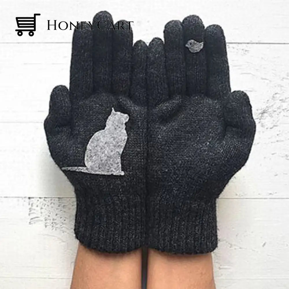 Cat Fan Cotton Gloves Black