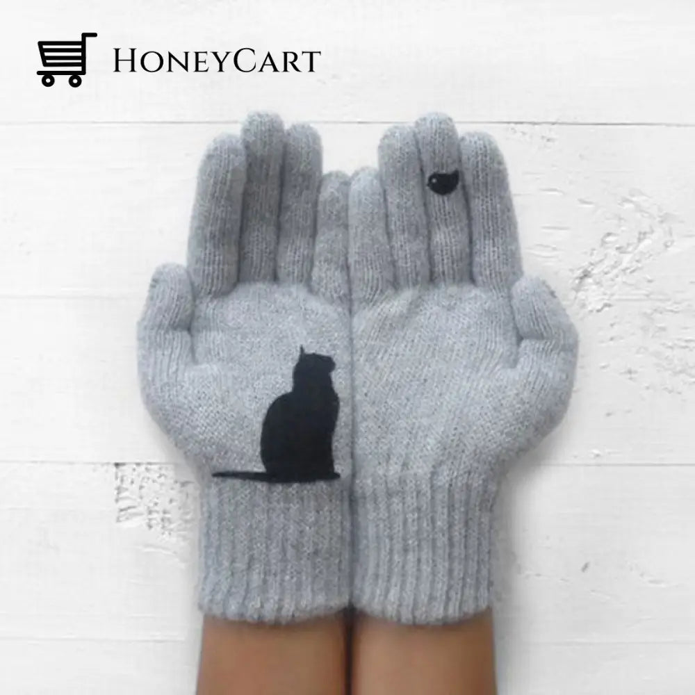 Cat Fan Cotton Gloves Gray