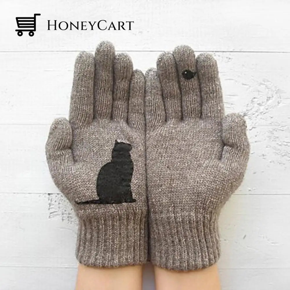 Cat Fan Cotton Gloves Khaki
