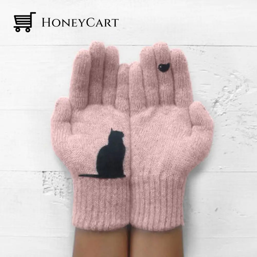 Cat Fan Cotton Gloves Pink