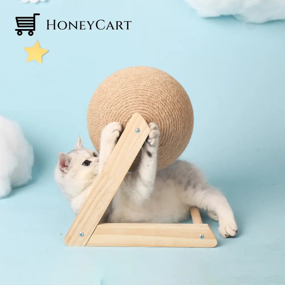 Cat Scratching Ball Wood Stand - Kitten Grinding Paws Toys