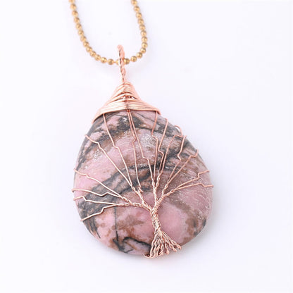 Natural Quartz Crystal Tree Of Life Necklace