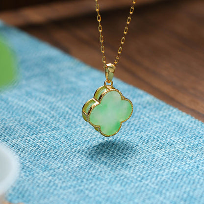 Four Leaf Clover Jade Pattern Luck Necklace Pendant