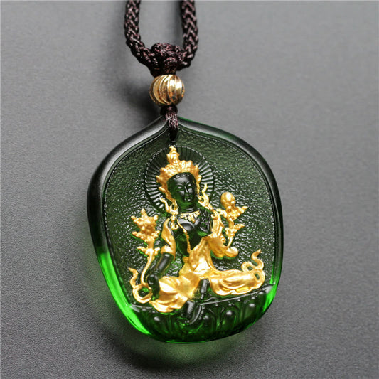 Tibetan Green Tara Buddha Liuli Crystal Necklace