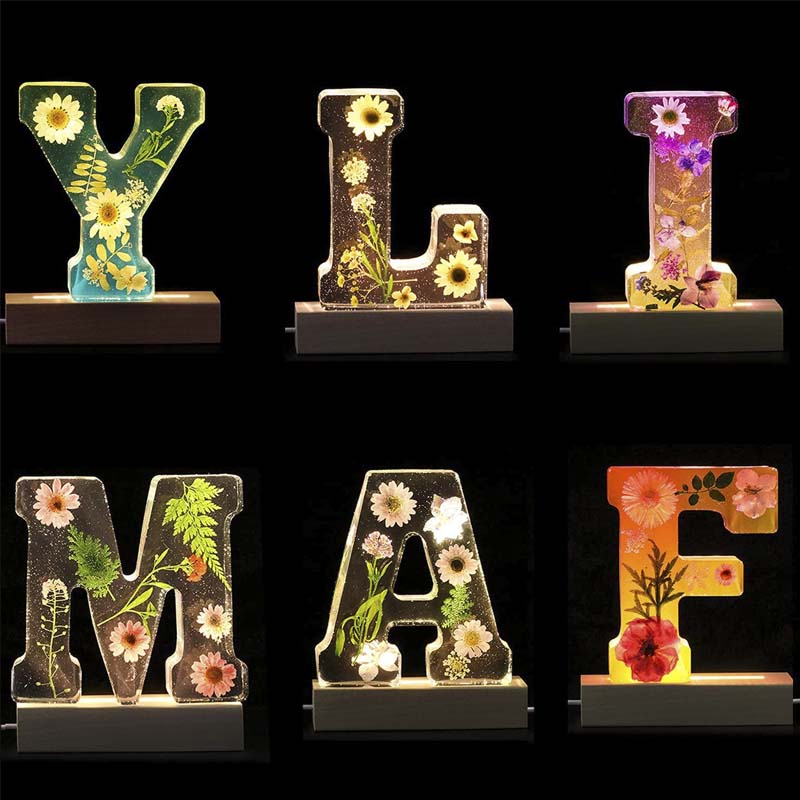 Resin Dried Flower Printed Letters LED Night Light