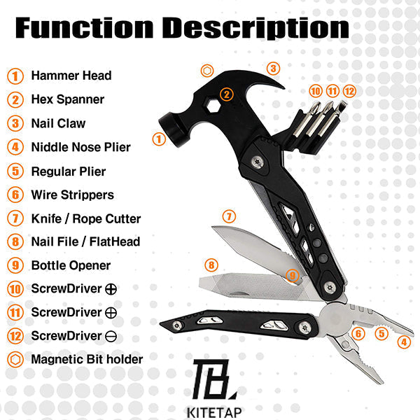 Portable MultiTool With Hammer, Screwdrivers, Nail Puller