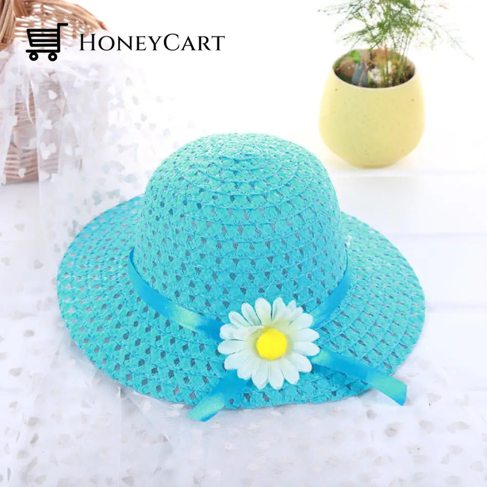 Childrens Summer Straw Hat And Bag Blue-Hat